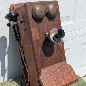 RARE Find! Beautiful Antique Solid Oak Wall Phone! Gorgeous Quartersawn Oak Handcrafted Wall Phone with Internals