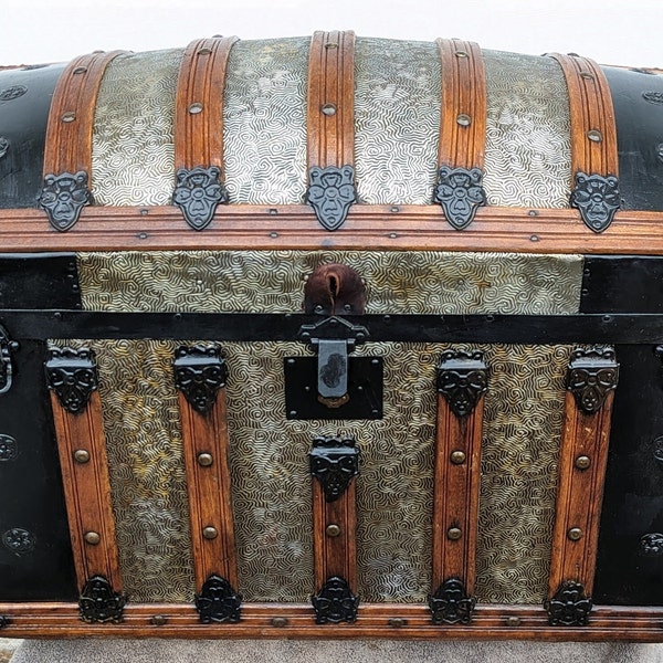 RARE Museum Find! Stunning 1800's Wood and Tin Immigrant Steamer Trunk Professionally Restored by Master Craftsman