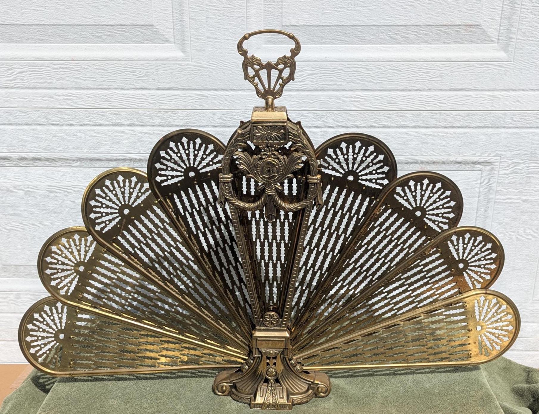 RARE Find! Fantastic Ornate Peacock Art Deco Brass Fireplace Folding ...