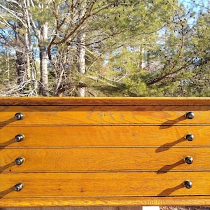 Gorgeous Antique 1800&#39;s 4 Drawer Watchmakers Cabinet with Embossed Part Holders in Drawers
