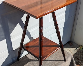 RARE Find! Wonderful Antique Hand Carved Ornate Solid Cherry Side Table, Accent Table, Plant Stand with Beautiful Hand Turned Legs