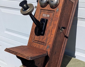 RARE Find! Beautiful Antique Oak Wall Phone! Gorgeous Handcrafted Wall Phone, Partial Internals, Beautiful Displaying Piece of Americana