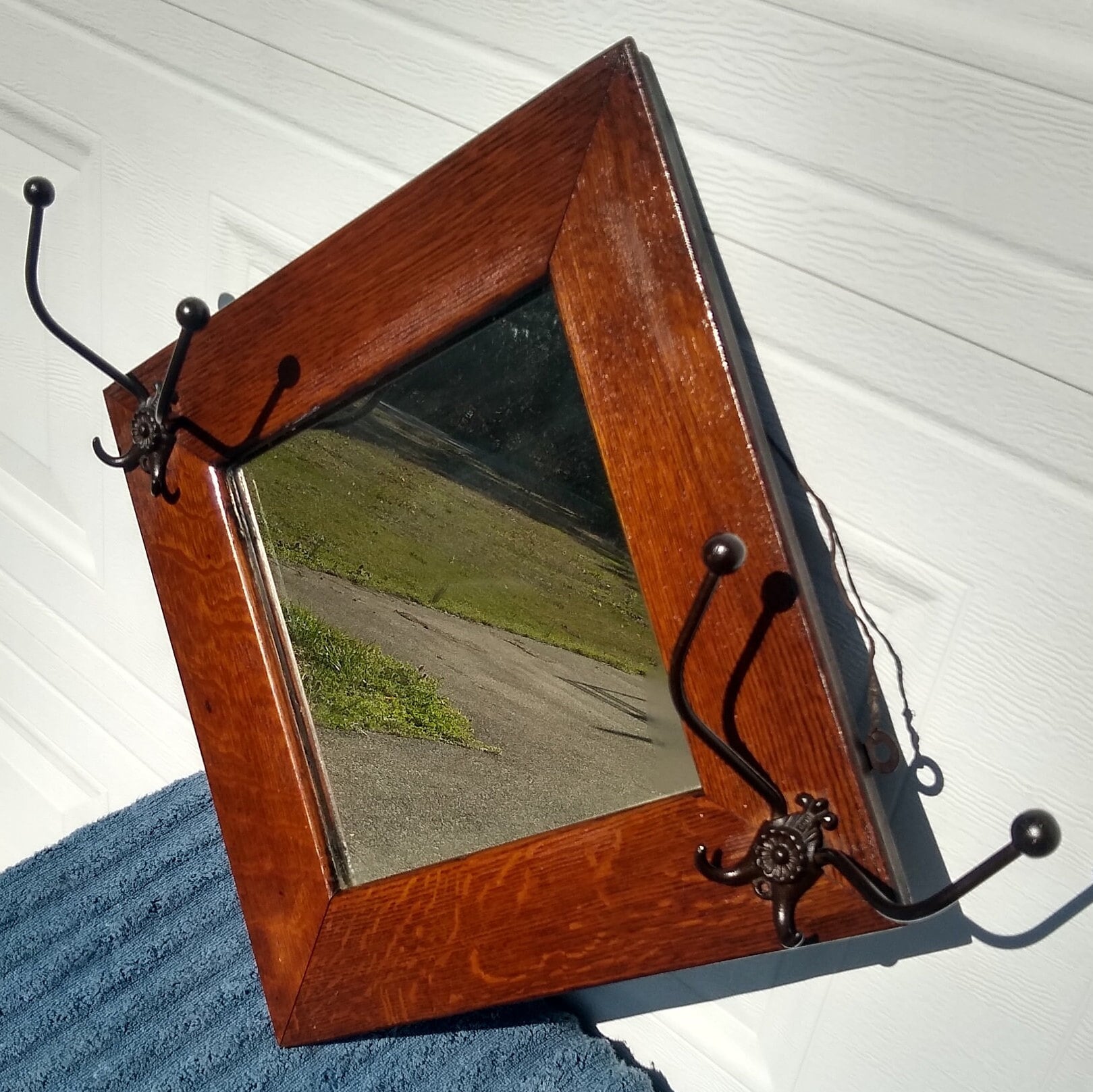 Wonderful 1800's Antique Solid Oak Hanging Mirror With Coat Hangers - Etsy