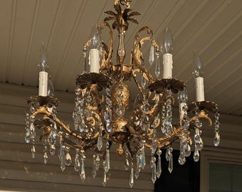 AMAZING Rare Find! Historic DC Estate! Stunning 1930's Antique Ornate Crystal Hand Crafted 8 Light Spanish Chandelier