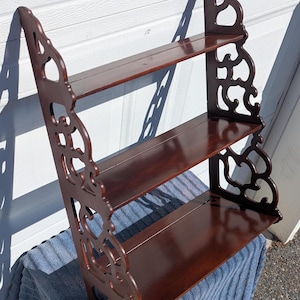 RARE!  Gorgeous 1930&#39;s Edwardian Ornate Solid Mahogany Hand Carved Wall Shelf Wall Display Wall Hanging with Amazing Fretwork