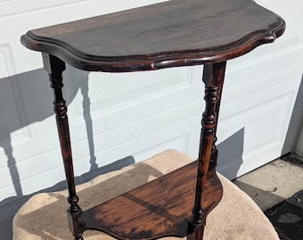 RARE Find! Fantastic Antique Hand Carved Rustic Walnut Half Moon Wall Table, Side Table with Scalloped Edges & Hand Turned Legs