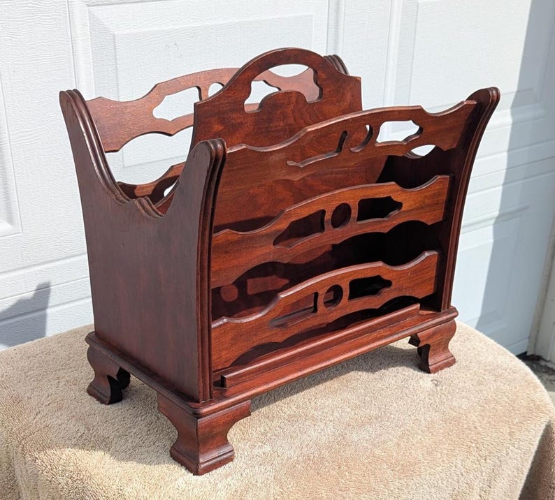 RARE Find! Gorgeous Hand Carved Ornate Antique Mahogany Magazine Rack ...