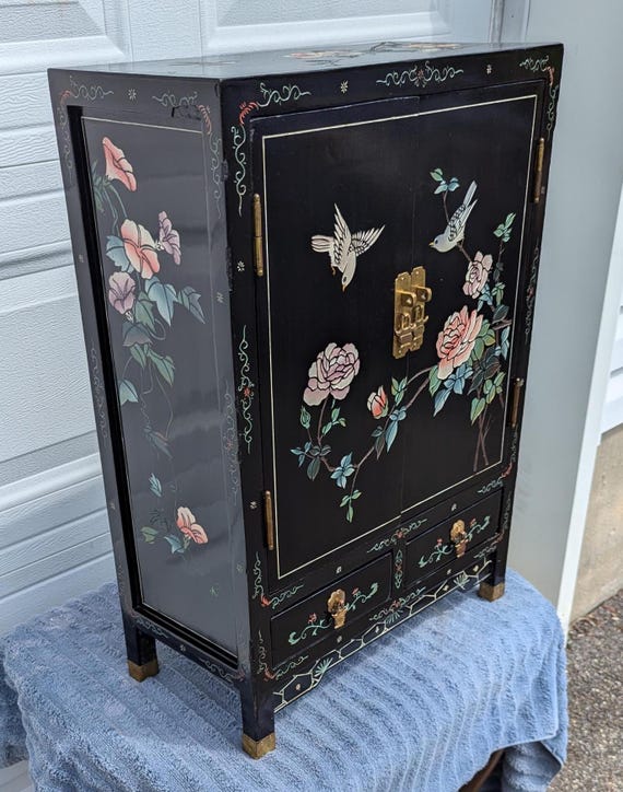 RARE Find! Beautiful Vintage Asian Storage Cabinet With Black