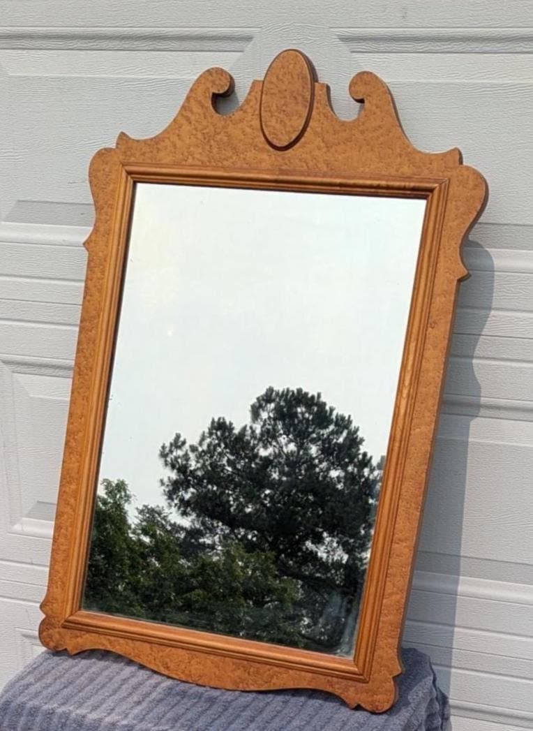 Extremely RARE Museum Find! Beautiful Large Antique Hand Crafted Birds Eye Maple Chippendale Style Hanging Wall Mirror