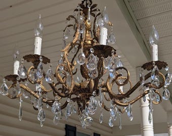 AMAZING Museum Find! Historic DC Estate! Stunning 1930's Antique Solid Brass & Crystal Ornate Hand Crafted 8 Light Spanish Chandelier