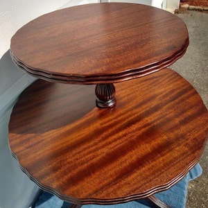 Wonderful Grain Antique Two Tier Hand Crafted Mahogany Pie Crust Table with Ornate Wood  Work