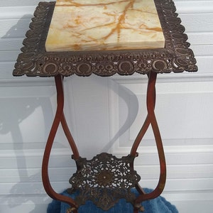 Extremely RARE! Antique Victorian Metal and Onyx Inset Two-Tier Plant Pedestal Stand Accent Side Table