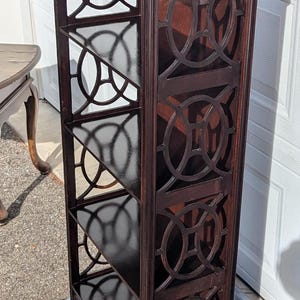 RARE Fantastic Find! Chippendale Display Shelf, Etagere, Bookshelf, Circa 1940s with Amazing Hand Carved Fretwork with Original Finish