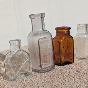 Attic Find! Bottle Collection, All Embossed Ely&#39;s Cream Balm Bottle, Foley, Tenslar Bottle and Thycalol Antiseptic for the Mouth and Teeth