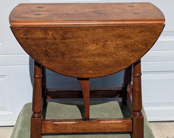 RARE Find! Solid Hard Rock Maple Colonial Style Drop Leaf Accent Cinnamon Finish End Table - Professionally Refinished by a Master Craftsman