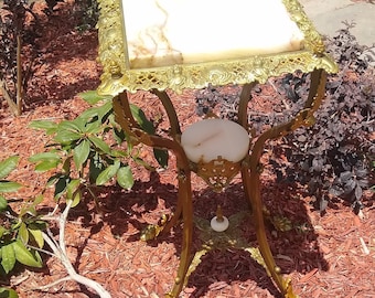 Extremely RARE!! Museum Quality Amazing Antique Victorian Extremely Ornate Cast Brass and Onyx Plant Stand Side Table