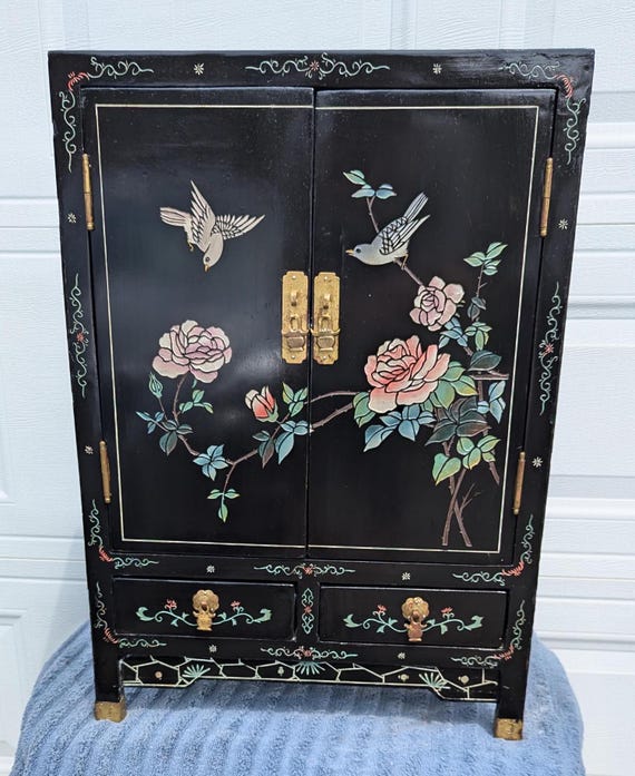 RARE Find! Beautiful Vintage Asian Storage Cabinet With Black