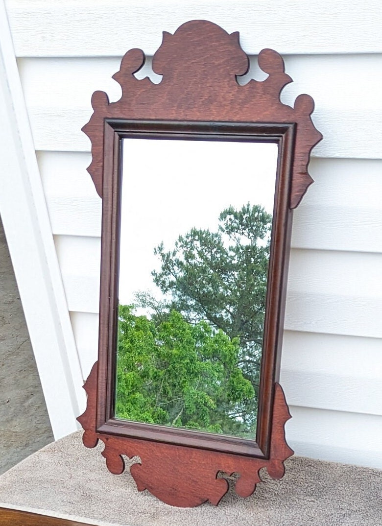 RARE! Beautiful Antique Hand Crafted Walnut Chippendale Scroll Style Scroll-Ear Hanging Wall Mirror