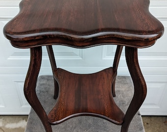 RARE Find! Antique Gorgeous Hand Crafted Quarter Sawn Solid Oak Plant Stand Accent Table with Beautiful Hand Carved Scalloped Table Top Edge