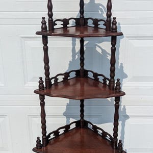 RARE Find!  Beautiful Antique Hand Carved Ornate Solid Walnut 5 Tier ETAGERE  Whatnot Shelf Display Corner Shelf