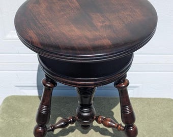 Extremely RARE! Gorgeous Antique 3 Legged Mahogany Piano Stool, Hand Turned Legs & Claw Feet, Professionally Restored by a Master Craftsman