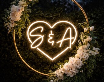 Custom Couple Initial Neon Sign – Elegant Heart Neon for Wedding, Engagement, Anniversary Decor