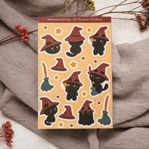 Halloween Kawaii Kitty Sticker Sheets, Cute Witch Black Cat Stickers, Halloween Stickers, Cute Stickers, Holo or Matte Sticker Sheets 1