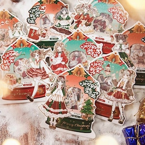 30 Stück Kawaii Weihnachtsaufkleber, Goldfolien Aufkleber, Süße Sticker, Kawaii Mädchen Sticker, Süße Weihnachten, Weihnachtsaufkleber