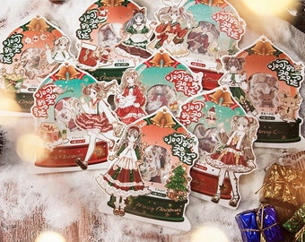 30 Pieces Kawaii Christmas Stickers, Gold Foil Holiday Stickers, Cute Stickers, Kawaii Girl Stickers, Cute Christmas, Holiday Stickers