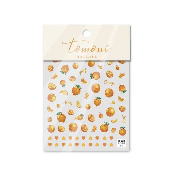 Kawaii Nail Decals, Orange Nail Stickers, Fruit Nail Decal, Cute Oranges Nail Decals, Orange Heart Nail Stickers, Stick on Decals