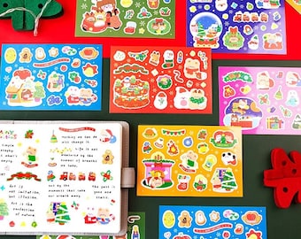 1 Pieces Kawaii Christmas Sticker Sheet, Holiday Stickers, Cute Stickers, Cute Christmas Stickers, Cute Kawaii Christmas, Holiday Stickers