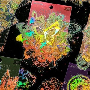 Stickers holographiques feuille d'or 40 pièces, Stickers célestes, Stickers papillons dorés, Stickers soleil et lune dorés