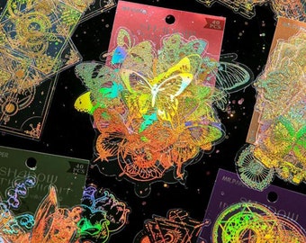 40 pezzi adesivi olografici in lamina d'oro, adesivi celestiali, adesivi farfalla d'oro, adesivi sole e luna d'oro