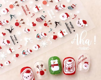Christmas Bear Nail Decals, Kawaii Nail Decals, Winter Bear Nail Decals, Nail Stickers