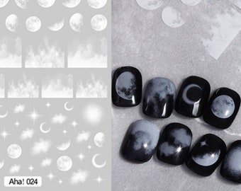 Kawaii Nail Decals, Moon Star and Cloud Nail Decals, Star Nail Decals, Moon Nail Decal, Kawaii Nail, White Cloud Nail Sticker, Nail Stickers