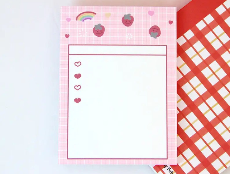 50 Sheet Strawberry Memo Pad, Kawaii Strawberry Stationary, Cute Notes ...