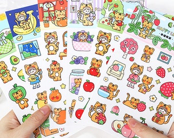 Adesivi Kawaii Planner - Adesivi Tigre - Pesche - Fragole - Frutti carini - Adesivi Kawaii - Fogli adesivi, cancelleria colorata B2SH