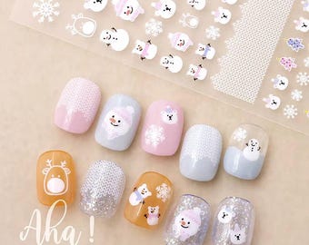 Christmas Winter Sweater Kawaii Nail Decals, Kawaii Nail Decals, Snowman Nail Decals, Pastel Nail Stickers
