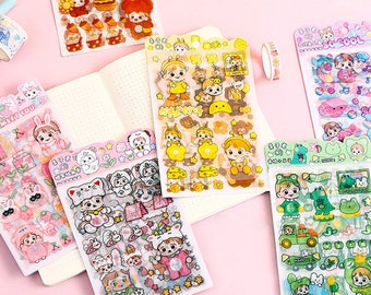 Adesivi Kawaii carini, fogli di adesivi carini, adesivi gialli, adesivi rosa, adesivi verdi, adesivi bianchi, adesivi per riviste, adesivi per ragazze