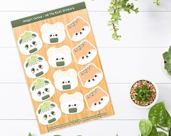 Onigiri Kawaii Sticker Sheets, Cute Onigiri Animal Stickers, Rice Ball Stickers, Rice Balls, Holographic or Matte Stickers