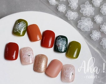Calcomanías de uñas Kawaii, pegatinas de uñas de flores blancas, calcomanías de uñas florales, calcomanías de uñas de flores, pegatinas de uñas de flores boho blancas
