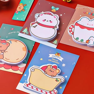 30 Blatt Weihnachtssticky Notizblock, Kawaii Weihnachts stationär, Niedliche Haftnotizen, Weihnachtssticky Notes, Santa Stationary