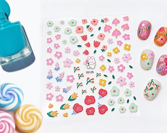 5d Kawaii Flower Nail Decals, Cute Bunny Nail Decals, Pastel Kawaii Flower Nail Decals, Kawaii Nail Stickers, Pastel Nail Sticker