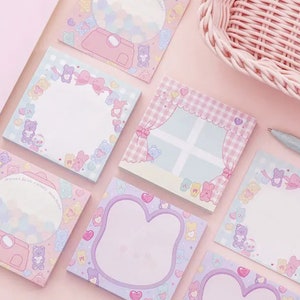 80 Arkuszy Uroczy Kawaii Notatnik, Kawaii Gumball Papeteria, Słodkie Notatki, Truskawkowy Notatnik, Kokardki i Gummy Papeteria