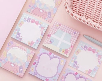 Bloc-notes Kawaii mignon de 80 feuilles, papeterie Kawaii Gumball, notes mignonnes, bloc-notes fraise, nœuds et papeterie gommeuse