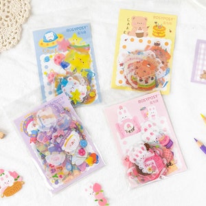 Kawaii Planner Sticker, Rosy Posy Sticker, Kawaii Sticker, süße Tier und Hasen Sticker, Kawaii Hasen, Geburtstag & Dessert B1C