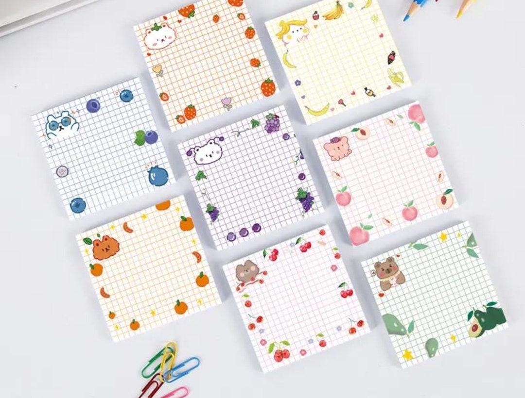 50 Sheets Cute Kawaii Bear Fruit Memo Pad, Kawaii Bear Stationary, Cute