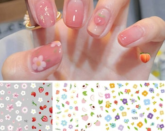 Kawaii Nagel Aufkleber, Pastell Blumen und Obst Nagel Aufkleber, Obst Nagel Abziehbild, Süße Blumen Nagel Abziehbilder, Nagel Aufkleber, Aufklebe Abziehbilder