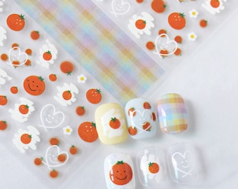 Kawaii Nagel Aufkleber, Happy Oranges Nagel Aufkleber, Blumen Nagel Aufkleber, Süße Orange Nagel Aufkleber, Frühling Frucht Nagel Aufkleber, Nagel Aufkleber