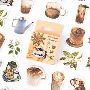 Stickers café 46 pièces, Stickers latte art, Stickers matcha, Stickers mignons, Stickers grains de café, Stickers Coldbrew